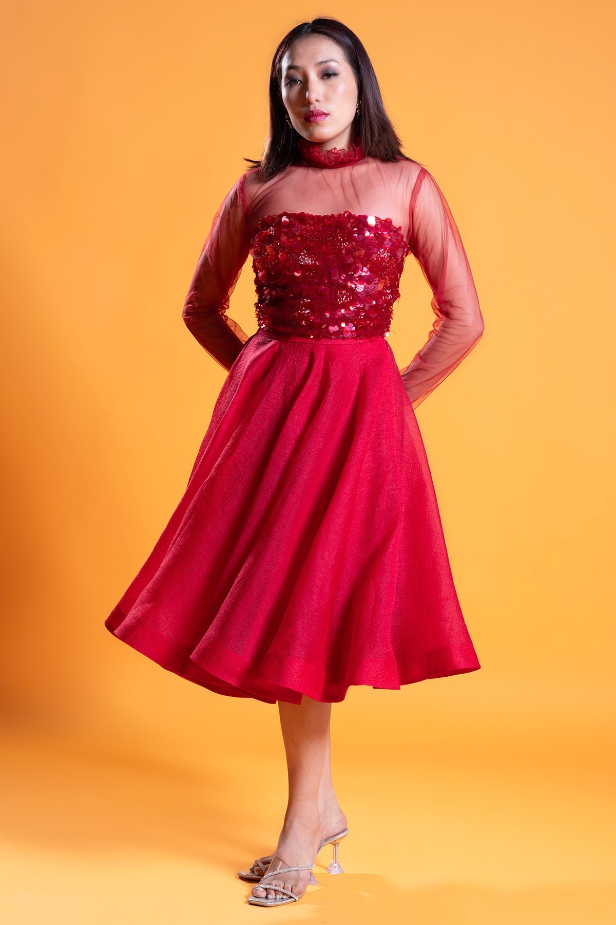 Buy Red Organza Flared Midi Skirt by Smita Shrinivas for women online at ScrollnShops